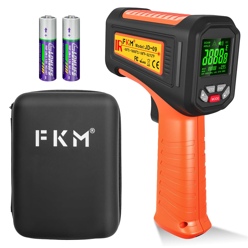 50:1-58°F ~3272°F FKM Infrared Thermometer High Temperature Gun,Non Contact Digital IR Temp Gun,High Precision Laser Thermometer Gun for Cooking,Kilns,Forges,Engine,HVAC,Industrial and Home Repair Orange