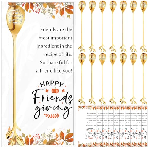 30 Set Friendsgiving Teaspoons Gold Leaf Spoons, Thank You Tags White 30