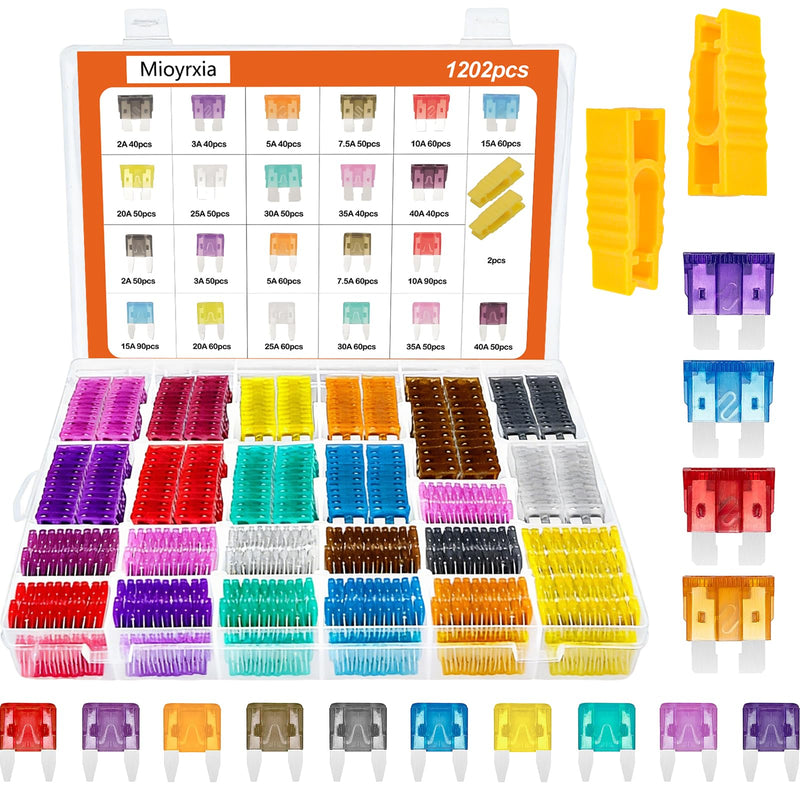 [Australia - AusPower] - 1200PCS Car Fuses Assortment Kit, 520PCS Standard Fuse Kit + 680PCS Mini Fuses + 2 Pullers for Auto/RV/Truck/Motorcycle (2A 3A 5A 7.5A 10A 15A 20A 25A 30A 35A 40A) 