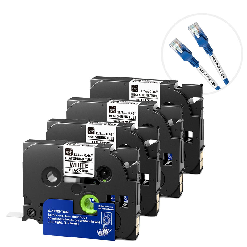 [Australia - AusPower] - E1000 Heat Shrink Label Tapes - 0.46'' 11.7mm Black on White Tube Tapes Compatible with PT-E560BTVP E510VP E310BTVP Replacement for Brother P-Touch HSe-231 HSe231 HS-231, 4-Pack 