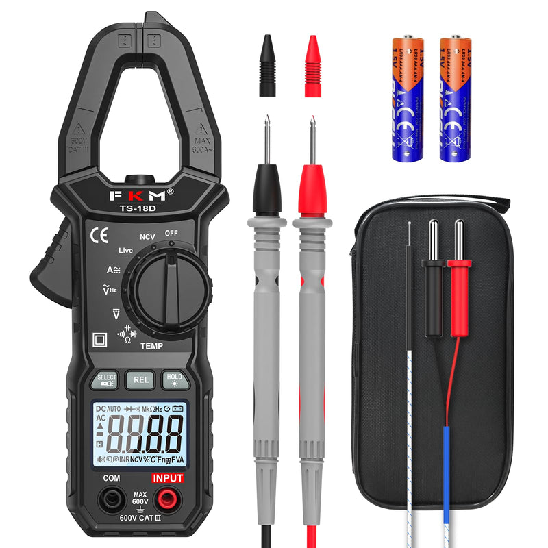 [Australia - AusPower] - FKM AC/DC Amp Clamp Meter Multimeter Tester TRMS 6000 Counts Auto-ranging Smart Digital Voltage Tester,for AC/DC Current/Voltage,NCV Detection,Capacitance,Resistance,Ohm,Continuity,Diode,Hz,Temp Test Black-(AC/DC Current)Clamp Meter 