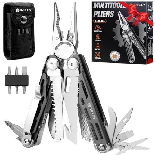 BIBURY 22-in-1 titanium-plated multitool pliers with scissors and self-locking handle