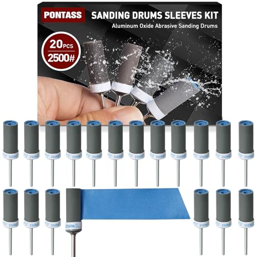PONTASS 20-piece 2500-grit sanding drum sticks for Dremel rotary tools
