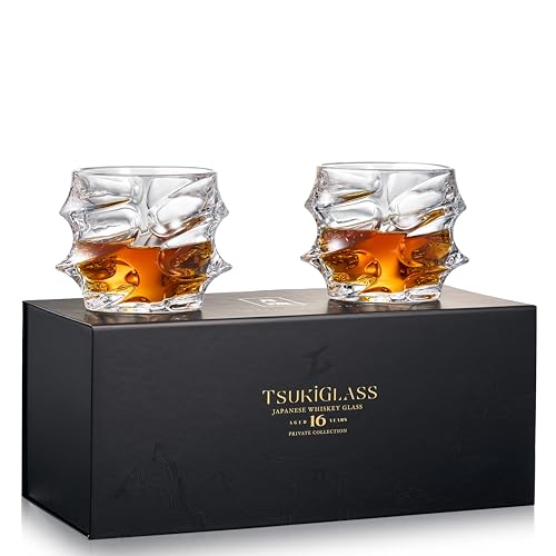 TSUKIGLASS Storm Crystal Cocktail Whiskey Glasses Set of 2, Gifts for Men