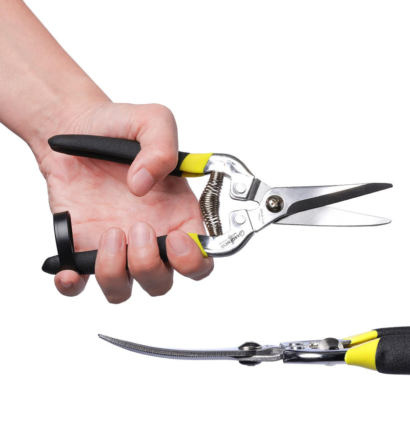 Gardeness Gardening Scissor 2 PCS Curved Stainless Steel Serrated Blade Pruning Shear, Screw Micro Tip Gardening Scissor Pruning Snip Harvesting Fruit Picking, Orange, citrus and Grape Stainless Steel-Curved