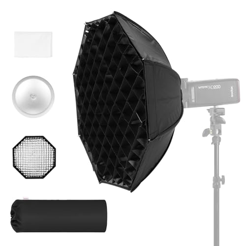 Godox AD-S7 48cm/18.9inch Softbox for Godox AD200 AD200Pro AD200Pro II AD360II, Quick Set up Release Soft Box with Grid Diffuser Carry Bag