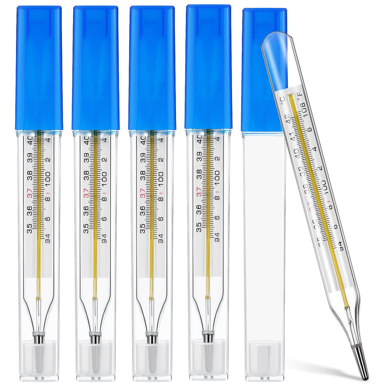 [Australia - AusPower] - 5Pcs Glass Oral Temperature for Adults Precise Measurement Fast Reading for Elderly Family Dual Scale ℃ & ℉ 