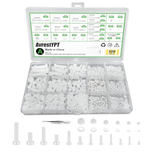 AvrestYPT nylon hex head screws, bolts, nuts and washers assortment set in M2–M6 sizes
