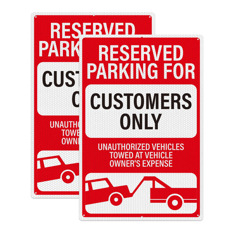 18" × 12" Customer Parking Only Sign Reflective Aluminum 2 Pack Unauthorized Vehicles Will Be Towed Signs Rust Free Metal Reserved Parking Signage for Business