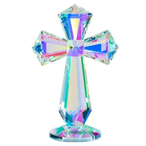 K9 Crystal Cross Keepsake, Rainbow Prism Christian Gift Multicolor
