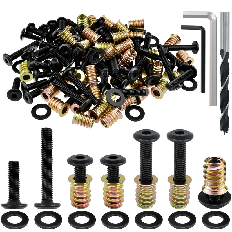 [Australia - AusPower] - 60 Sets 1/4-20" x 19/32" Threaded Insert and 4/5"＆1-1/2" Lengths Bolt for Wood, Hex Socket Drive Furniture Screw Nut Assortment Kits with Hex Wrench, Washers and Drill Bit 1/4-20" x 19/32" 60 Sets , 4/5"＆1-1/2" Lengths 