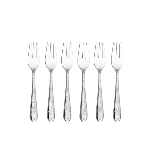 Villeroy & Boch Toy's Delight Collection Cake Forks, Set of 6, 18/10 Stainless Steel Flatware with Christmas Design Engraving, 6.25 in