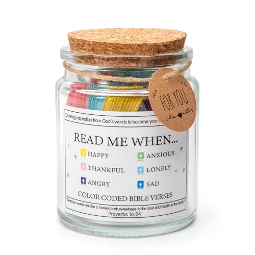 Read Me When Bible Verses Jar for Daily Encouragement，God is Above Bible Verse Jar for Wemen&Men&Teens，Christian Gifts for Women，96 Bible Verses Cards