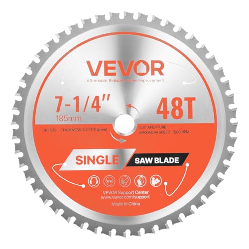 VEVOR Circular Saw Blade (185 mm φ & 48 Sharp Teeth & 1.8 mm Thickness) Ideal for Steel Aluminum, Compatible with Circular Saw, Alloy Steel Saw Blade with Noise Reducing Heat Extractors