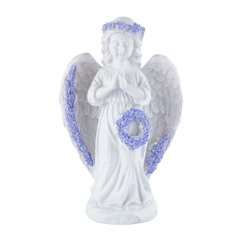 Praying Angel Figurines with Wreath for Garden Statues Angel Decor Standing With Lavender B