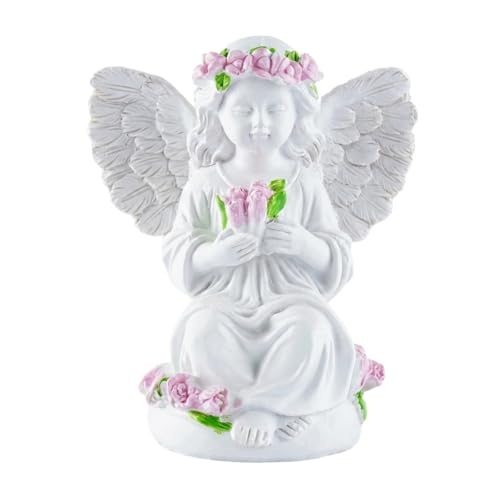 Guardian Angel Statue Angel Figurines with Pink Tulips Sitting With Tulip