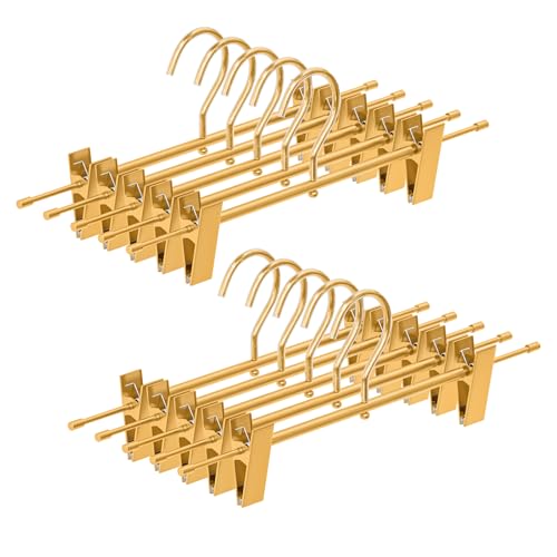 10 Pack Gold Metal Pants Skirt Hangers with Clips & Swivel Hooks 10 Pack