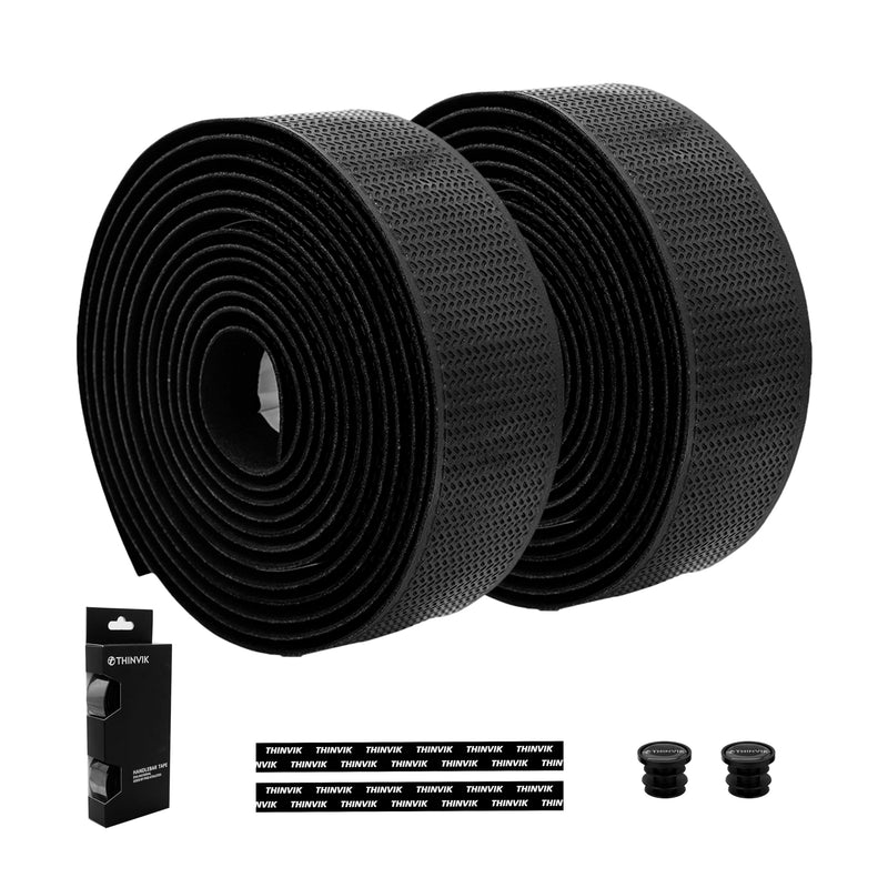 Thinvik Bike Handlebar Tape, PU&EVA Bicycle Bar Tape, Shock Absorbing, Anti-Slip Bar Tape, Enhance Bike Grip for Gravel & Road Bikes, Black, 2 Pack Lizard Embossed Pattern - Black