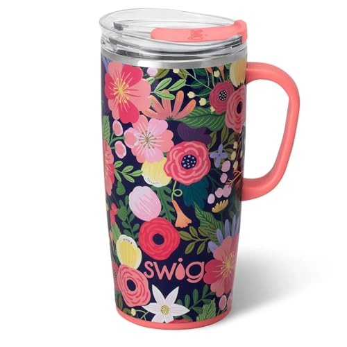 Swig Life 22oz Insulated Travel Mug with Handle & Lid, Secret Garden 22 Ounces