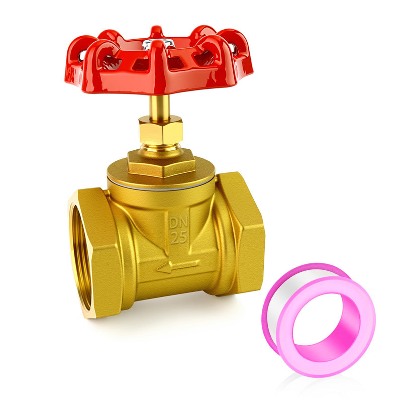 [Australia - AusPower] - 1" NPT Brass Gate Valve, Female x Female, with Wheel Handle, Heavy Duty Globe Valves Tool, for Fuel/Airl/Water/Gas/Oil (DN25) 1"(DN25) 