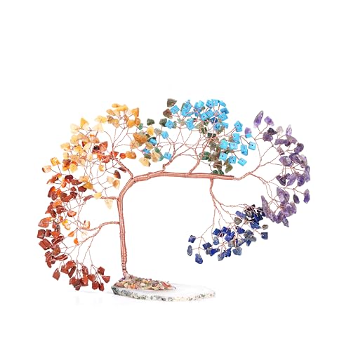 Natural Aquamarine Crystal Money Tree on Agate Slice Base – Feng Shui Gemstone Bonsai Tree for Healing Energy, Prosperity, Luck, Wealth, and Home Office Decor