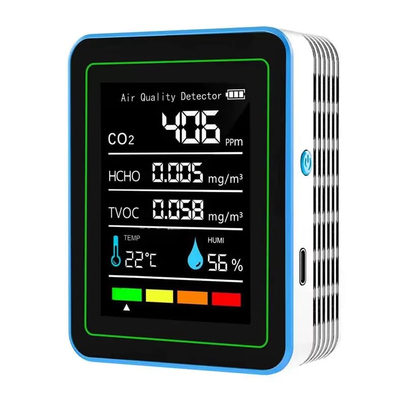 [Australia - AusPower] - 5-in-1 air Quality Monitor, Professional air Quality Detector with CO2 Monitor/Formaldehyde/TVOC/Temperature/Humidity, Suitable for Home, Hotel, Office, car 