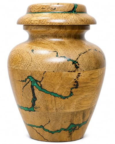 Wooden Keepsake Cremation Urns for Human Ashes, Handmade Mango Wood Urn with Green Resin Inlay, Decorative Funeral Box, Small 20 Cubic Inches Small 20 Cu/In