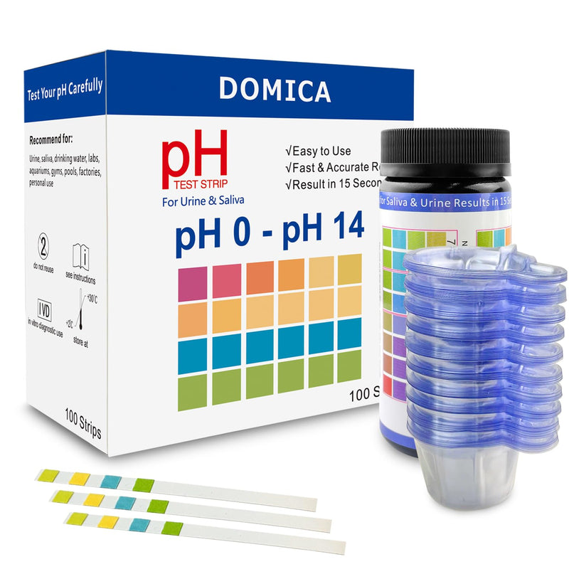 [Australia - AusPower] - Urine pH Test Strips for Humans 100 Ct with 100 Cups, 0-14 pH Strips for Saliva Testing, Alkaline Acid pH Test Strips for Water, Pool, Body pH, Fast 15-Second Results 