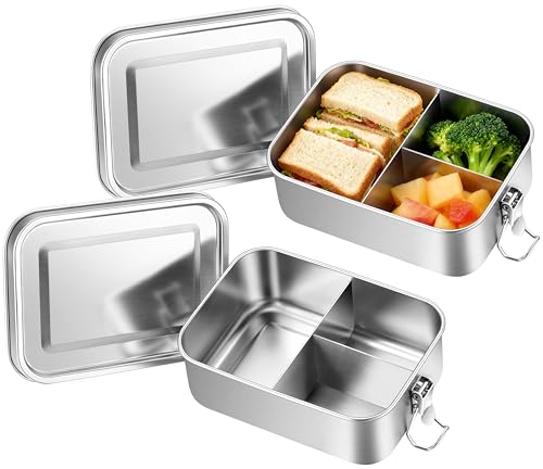 Leonyo 18/10 Stainless Steel 47oz Metal Bento Box with Divider, 2Pack 47.0 ounces 2