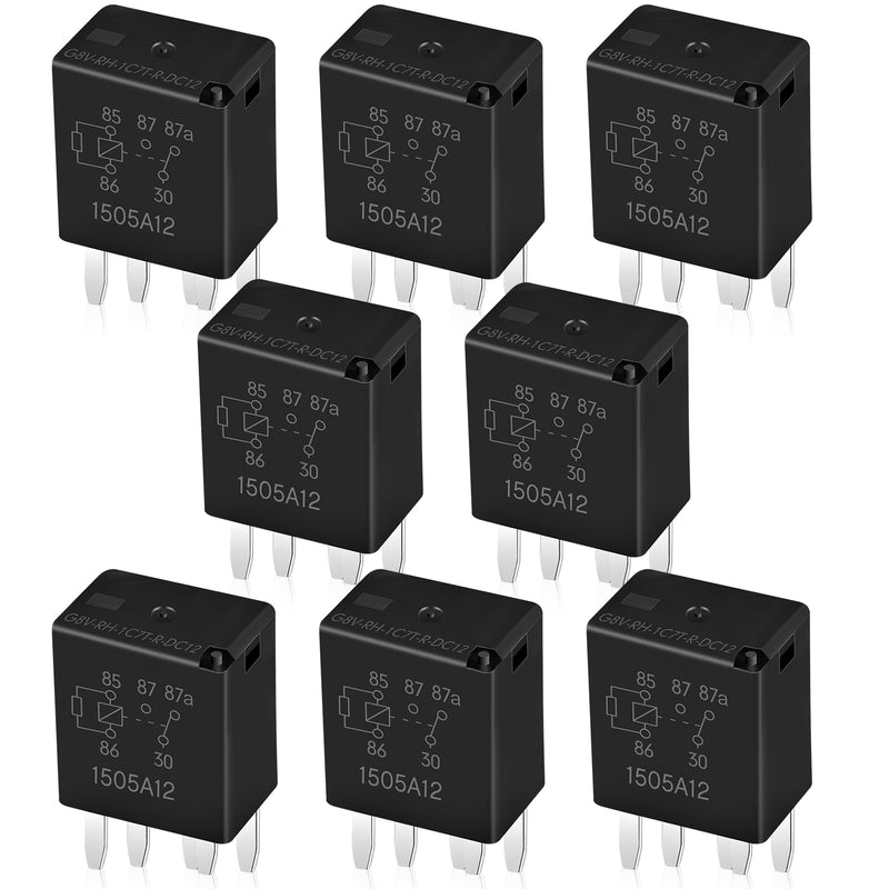 [Australia - AusPower] - Tallew 8 Pcs G8V-RH-1C7T-R-DC12 Power Relay Multi Purpose Fuel Pump Black Automotive Replacement Electrical System Electromechanical Relays, 5 Pin 