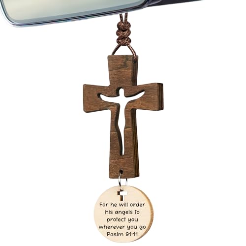 Cross for Car Mirror Hanging Accessories With Bible Verse - Scan Phone For Daily Bible Verse - Rear View Mirror Hanging Accessories - Car Cross Ornament - New Driver Gifts - Christian Gift For Men