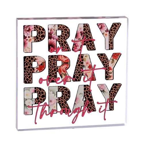 Leopard Print Acrylic Sign for Home Office Decor Desk Sign Paperweight for Pastor Religious Christian Gift Square Tabletop Bookshelf Decorative Pray Cheetah Plaque Encouragement Postive Gift Idea