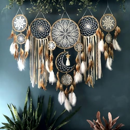 Set of 5 Boho Bedroom Dream Catchers for Adults Wall Bohemian Decor Camel
