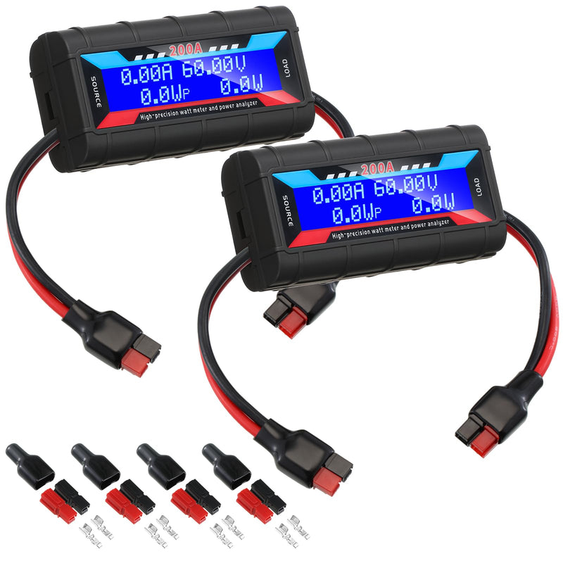 [Australia - AusPower] - Yunsailing 2 Pcs High Precision Watt Meter Power Analyzer Battery Consumption Performance Monitor Power Monitor with Backlight Digital LCD Screen (200a/60v) 200 Watts 