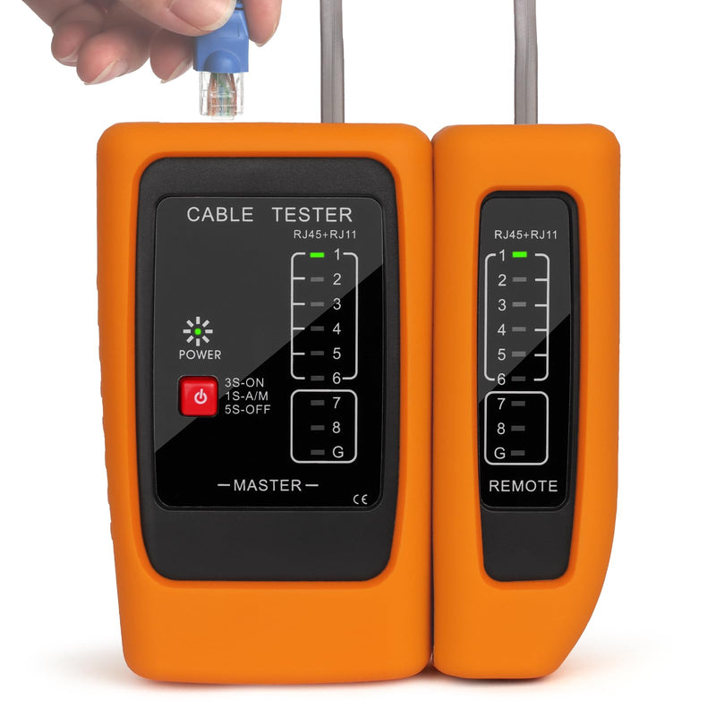 [Australia - AusPower] - Ethernet & Telephone Cable Tester, for RJ45/RJ11/RJ12 Network & Phone Lines, Compatible with Cat5/Cat5e/Cat6 Cables, with Clear LED Indicators & Silicone Case (Battery Not Included) 