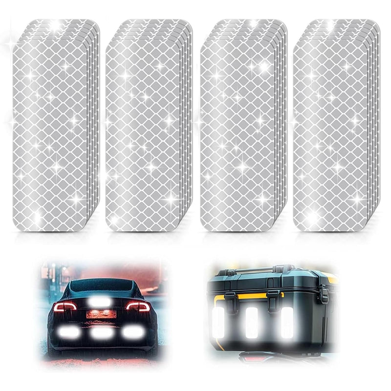 Super Reflective Stickers Made of DG3, 3.15" x 1.18" Safety Reflective Tape for Car Bike Mailbox Helmet, Reflective Tape Outdoor Waterproof - Enhanced Night Safety & Wide Coverage (White-30Pcs) White-30Pcs