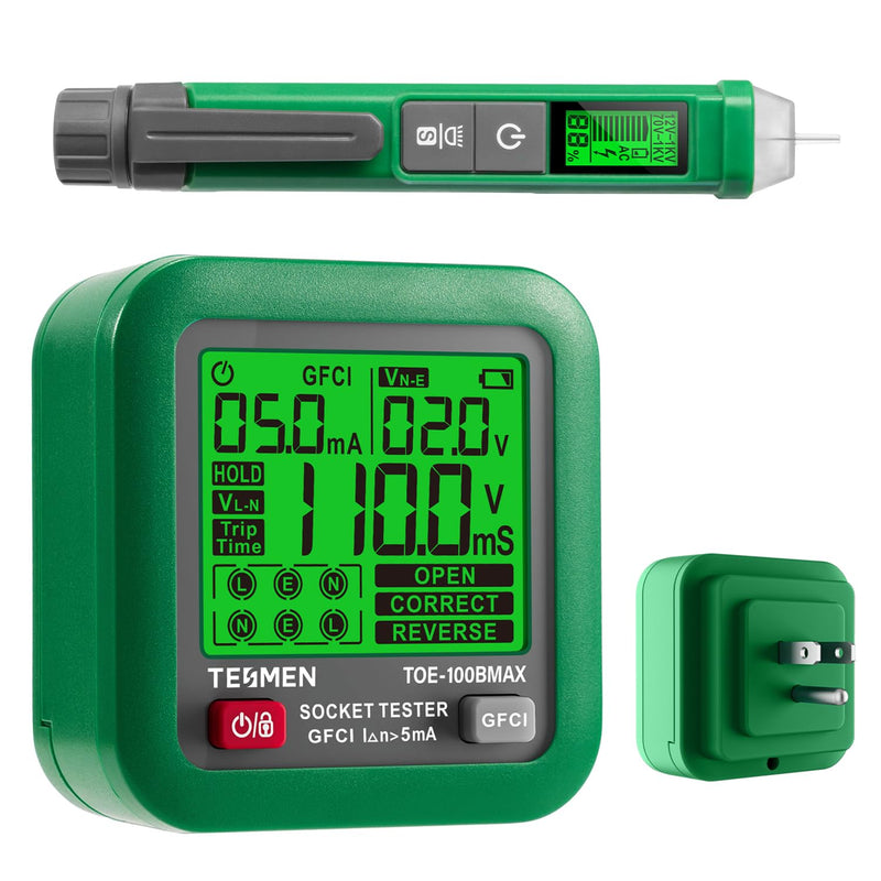[Australia - AusPower] - TESMEN TOE-100BMAX GFCI Outlet Tester & TN-213 Non-Contact Voltage Tester Bundle, Electrical Safety Kit for GFCI Test, AC Voltage Detection, Live Wire Check, and Wire Breakpoint Finder 