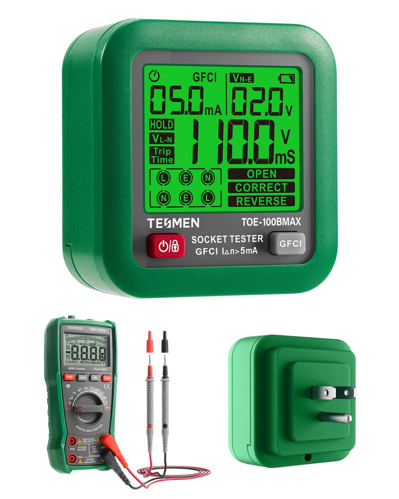 [Australia - AusPower] - TESMEN TOE-100BMAX GFCI Outlet Tester & TMM-569A Digital Multimeter Bundle, Professional Electrical Kit for GFCI Test, Voltage, Current, Resistance, Continuity, Capacitance, and Temperature 