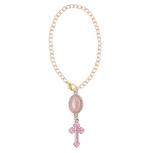 Rosary Car Charm Catholic Cross Virgin Mary Mirror Hanging Pink