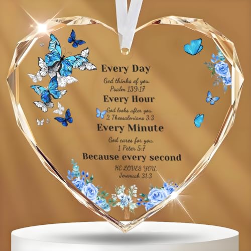 Christian Gifts for Women Birthday, Inspirational Gifts for Women Friends, Glass Bible Verse Decor, Religious Gift for Sister, Mom, Mother, Scripture Home Decorative Ornament Butterfly-d