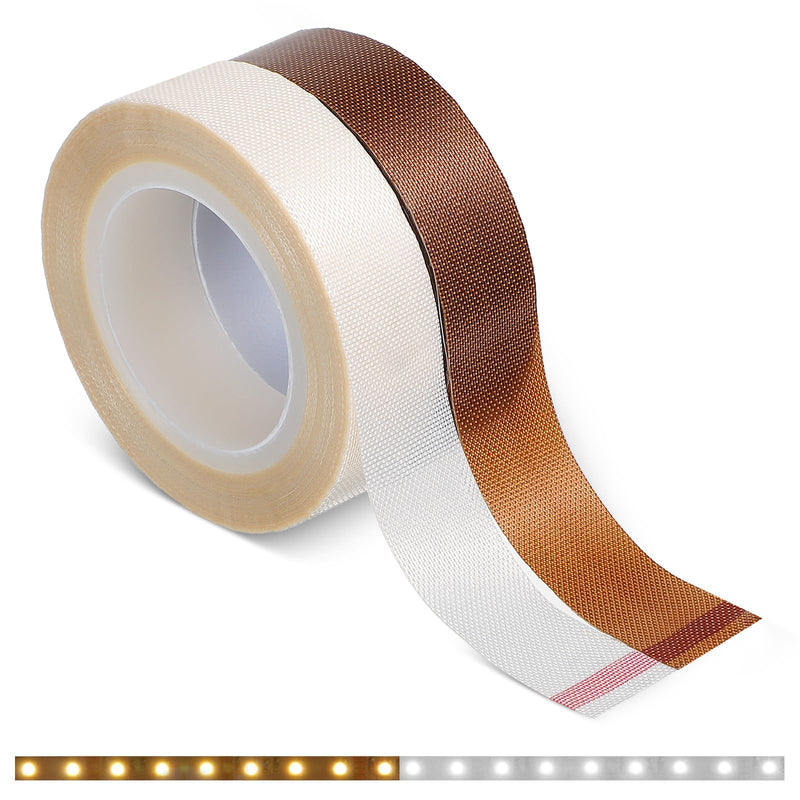 2 Roll Light Dimming Tape, Led Light Strip Tape 0.59 in x 32.8 ft Light Dimming Masking Cover Sticker Soften Lighting Blocking Sticker Fits LED Strips, Cabinet, Cove, TV Backlight (White, Coffee) 1 Brown & 1 White 2