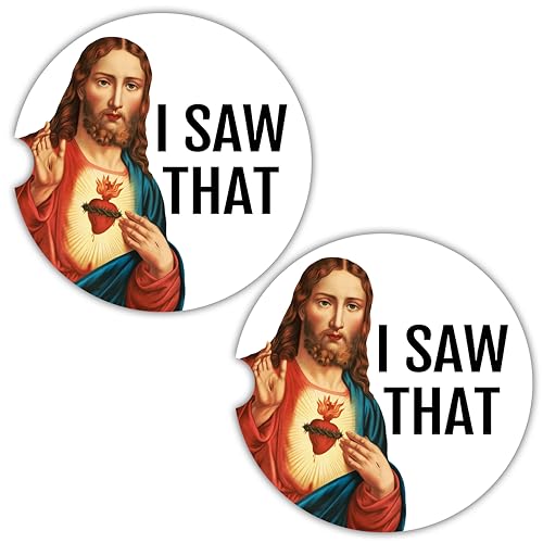 Funny Car Coasters for Cup Holders, 2 Pack Jesus I Saw that Car Accessories