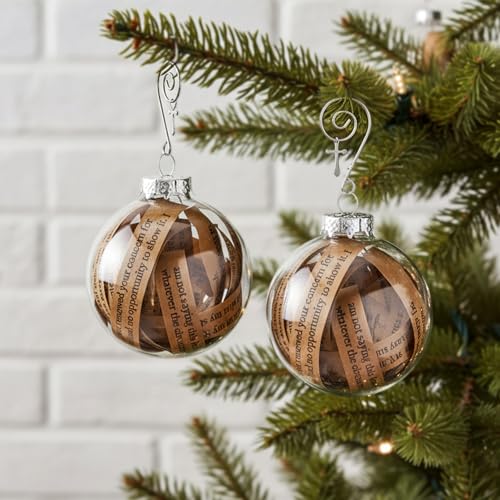 2Pcs Christian Christmas Ornaments Bible Ball Religious Gift Rescued Antique Bible Glass Religious Hanging Ornament with Silver Cross Xmas Tree Decoration for Home Office Church 2