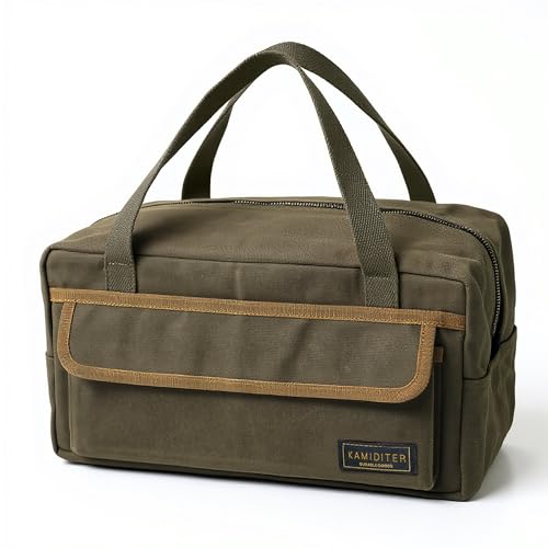 Kamiditer ArmyGreen retro handled utility small tote tool bag with contrasting color accents