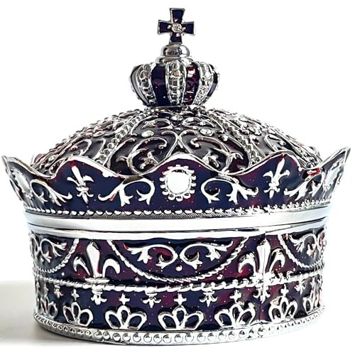 Crown Shape Jewelry Chest, Yurt Style Vintage Metal Gem Box, Round Alloy Retro Patterned Storage Case (Chrome Red, XL) Chrome Red