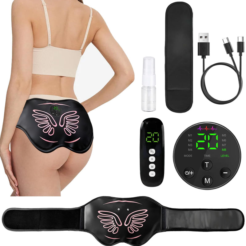 Booty Trainer for Women, Butt Lifting Machine Glute Muscle Stimulator, 8 Modes & 20-Level Intensity Muscle Toner Stimulator Adjustable Abs Stimulator, Home Workout Equipment with Extension Strap Black