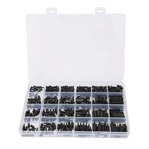 Dioche black nylon hexagonal standoff nut kit, M2 M2.5 M3, with plastic case for PCB circuit boards