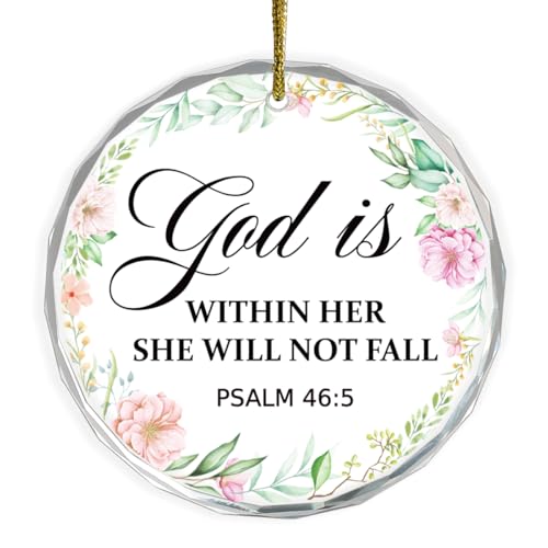 God is Within Her Christian Hanging Ornament,Appreciation Encouragement Gifts for Women Coworkers,Psalm 46:5 Bible Verse Crystal Hanging Plaque Ornament Keepsakes for Tree Decor