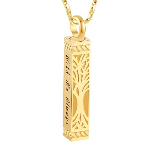 Tree of Life Urn Necklace For Ashes Memorial Bar Cremation Jewelry with Keepsake Urn Memorial Ash Jewelry For Women Men (Gold-With Me Always)