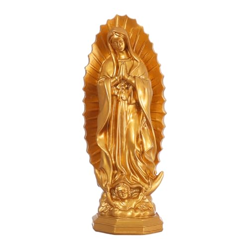 KOMI Virgen de Guadalupe Statue 7.5 Inch Resin Our Lady of Guadalupe Mexico Figure Statue for Home Altar Decor Blessed Holy Mother Virgin Mary Sculpture Religious Gifts Gold 7.5Inch